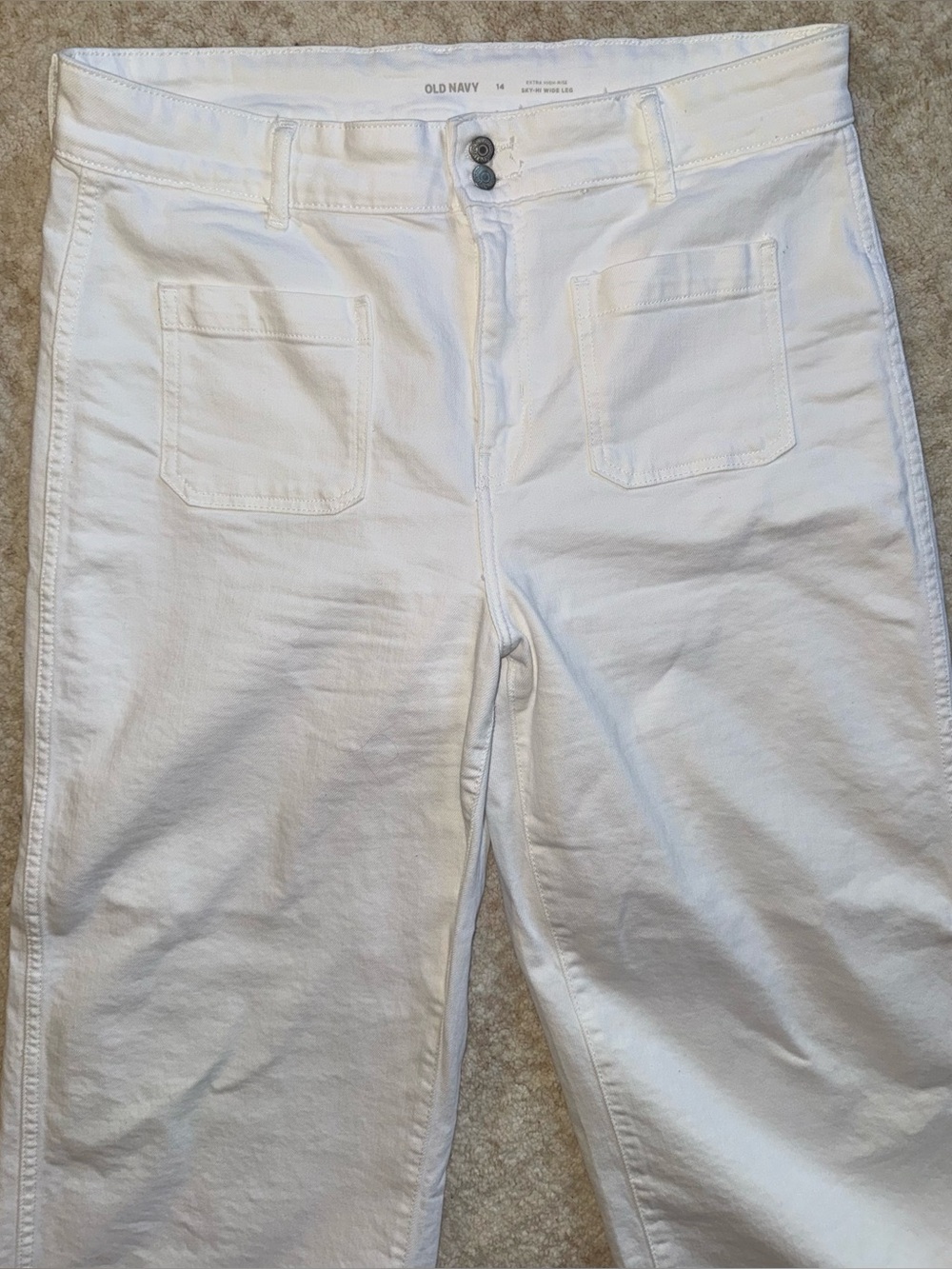 Old Navy Women's Extra High-Rise Sky-Hi Wide Leg Jeans Patch Pockets Sz 14 White